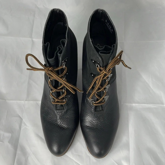 FRANCO SARTO Derby Black Wedge Lace Up Boots Pebble Grain Nubuck Leather Edgy 12 - Picture 7 of 13